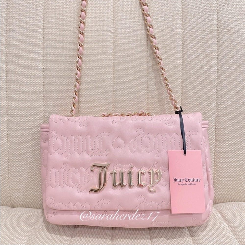NEW Juicy Couture Pink Embossed Logo Heart Crossbody Bag Gold Hardware NWT